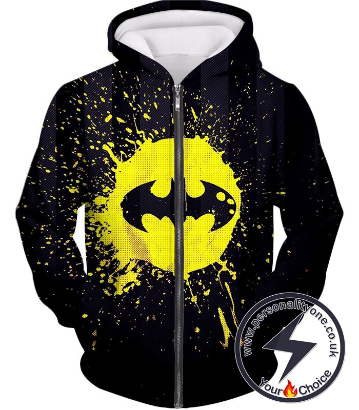 Favourite Superhero Batman Logo Splash Printed Black Zip Up Hoodie